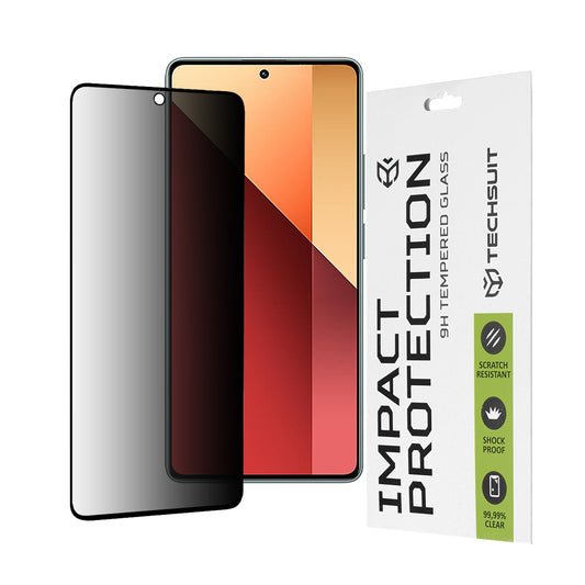 Pellicola protettiva per schermo Privacy Techsuit per Xiaomi Redmi Note 13 Pro 4G / Poco M6 Pro 4G, Vetro Temperato, Full Glue, 111D