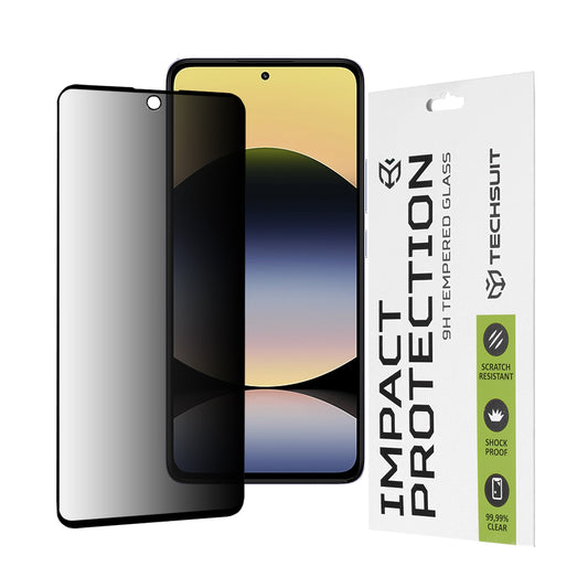 Pellicola protettiva per schermo Privacy Techsuit per Xiaomi Redmi Note 14 4G (Regionale) / Note 14 5G, Vetro Temperato, Full Glue, 111D