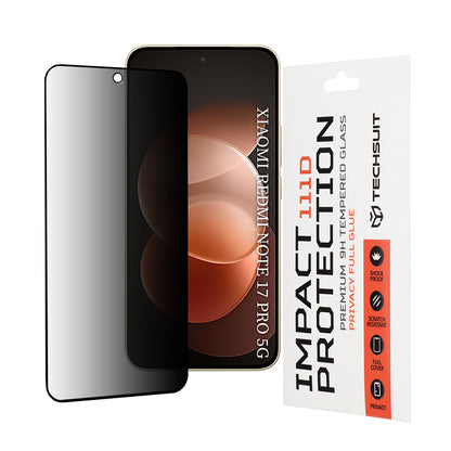 Pellicola protettiva per schermo Privacy Techsuit per Xiaomi Redmi Note 17 Pro / Note 17 Pro Max, Vetro Temperato, Full Glue, 111D