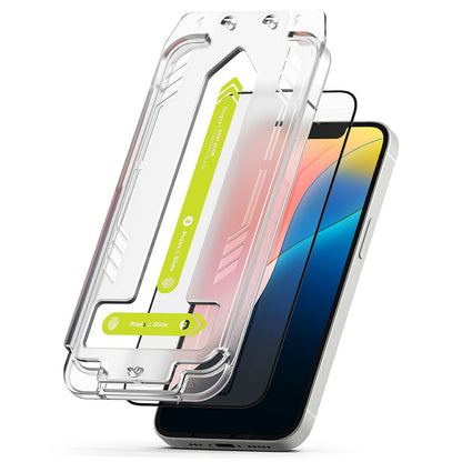 Pellicola protettiva per schermo Ringke Easy Slide per Apple iPhone 17e / 16e / 14 / 13 Pro, Vetro temperato, Full Glue, Set 2 pezzi, Nero