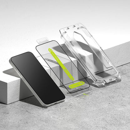 Pellicola protettiva per schermo Ringke Easy Slide per Apple iPhone 17e / 16e / 14 / 13 Pro, Vetro temperato, Full Glue, Set 2 pezzi, Nero