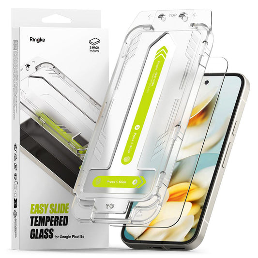 Pellicola protettiva per schermo Ringke Easy Slide per Google Pixel 9a, Vetro temperato, Full Glue, Set da 2 pezzi