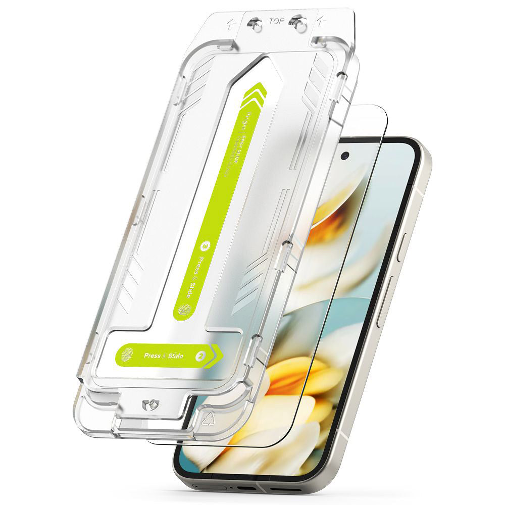 Pellicola protettiva per schermo Ringke Easy Slide per Google Pixel 9a, Vetro temperato, Full Glue, Set da 2 pezzi
