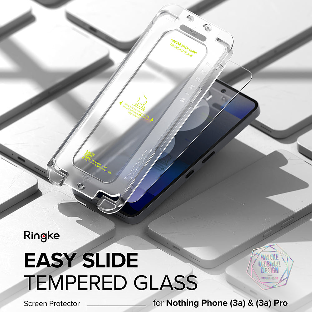 Pellicola protettiva per schermo Ringke Easy Slide per Nothing Phone (3a) / Phone (3a) Pro, Vetro temperato, Full Glue, Set da 2 pezzi