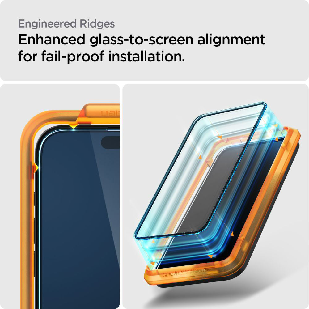 Pellicola Protettiva Schermo Spigen GlastR Align Master per Apple iPhone 15 Plus, Vetro Temperato, Full Glue, Set 2 pezzi, Nera AGL06886