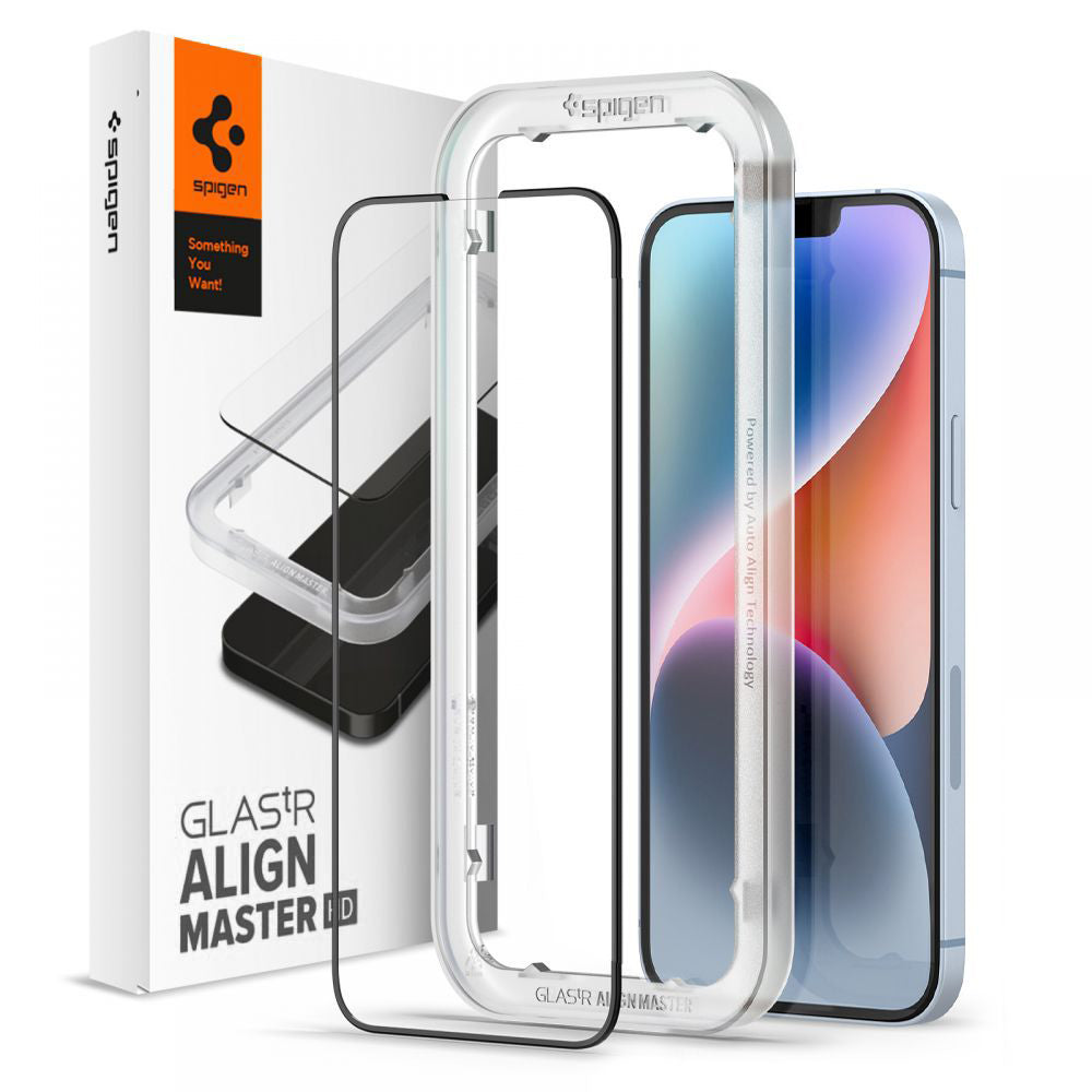 Pellicola Protettiva Schermo Spigen GlastR Align Master per Apple iPhone 17e / 16e / 14 / 13 Pro, Vetro Temperato, Full Glue, Nera AGL03725