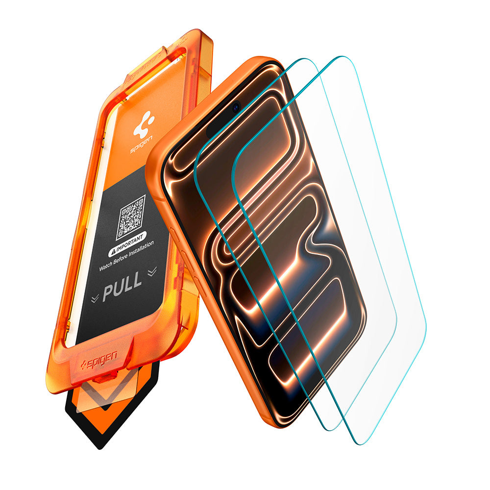 Pellicola protettiva per schermo Spigen GlastR AlignMaster S per Apple iPhone 18 Pro / 17 Pro, Vetro temperato, Full Glue, Set 2 pezzi AGL10105