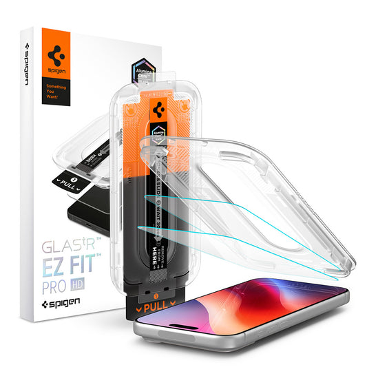 Pellicola protettiva per schermo Spigen GlastR EZ FIT Pro HD per Apple iPhone 18 Pro / 17 Pro / 17 / 16 Pro, Vetro temperato, Colla completa, Set 2 pezzi AGL12047
