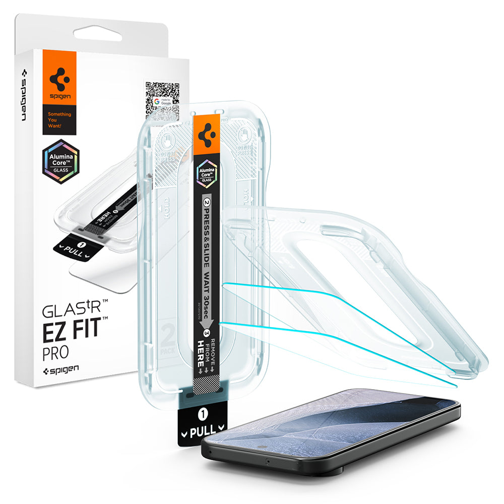 Pellicola protettiva per schermo Spigen GlastR EZ FIT Pro per Google Pixel 11 Pro / 11, Vetro temperato, Full Glue, Set 2 pezzi AGL11480