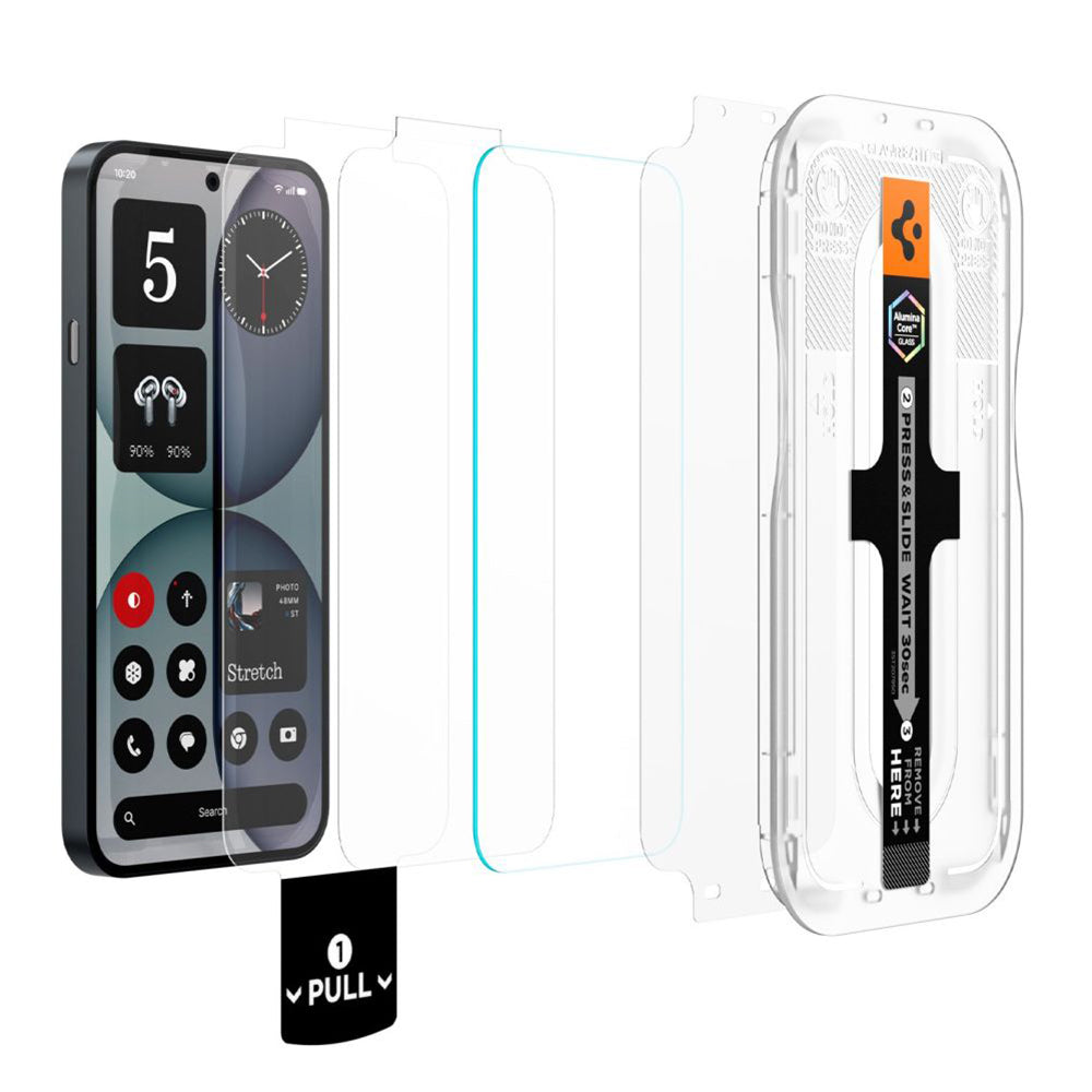 Pellicola protettiva per schermo Spigen GlastR EZ FIT Pro per Nothing Phone (4a), Vetro temperato, Full Glue, Set 2 pezzi AGL11682