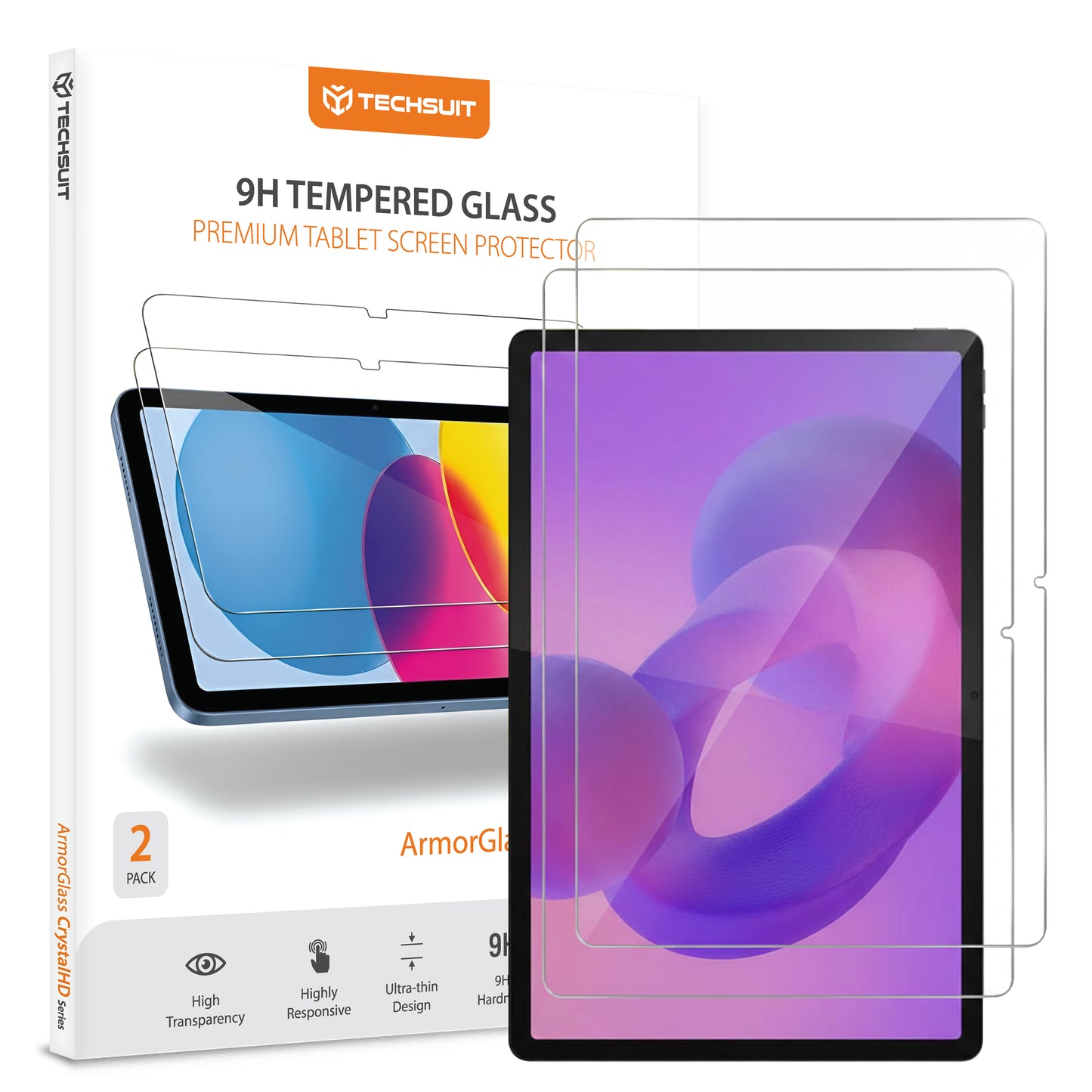 Pellicola protettiva schermo Techsuit ArmorGlass CrystalHD per Lenovo Idea Tab Pro, Vetro Temperato, Full Glue, Set 2 pezzi