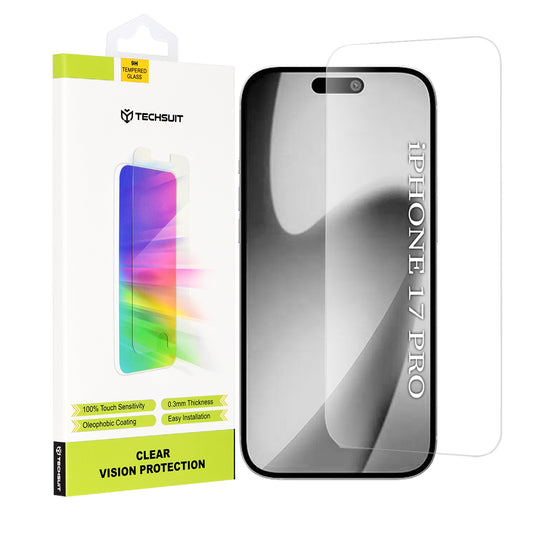 Pellicola protettiva schermo Techsuit Clear Vision per Apple iPhone 17 Pro, Vetro Temperato, Full Glue