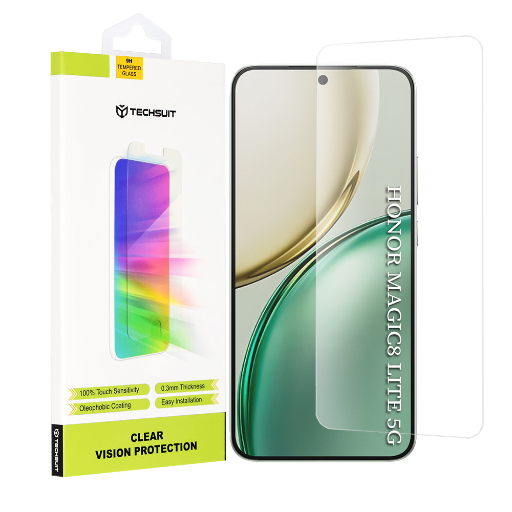 Pellicola protettiva schermo Techsuit Clear Vision per Honor Magic8 Lite, Vetro Temperato, Full Glue