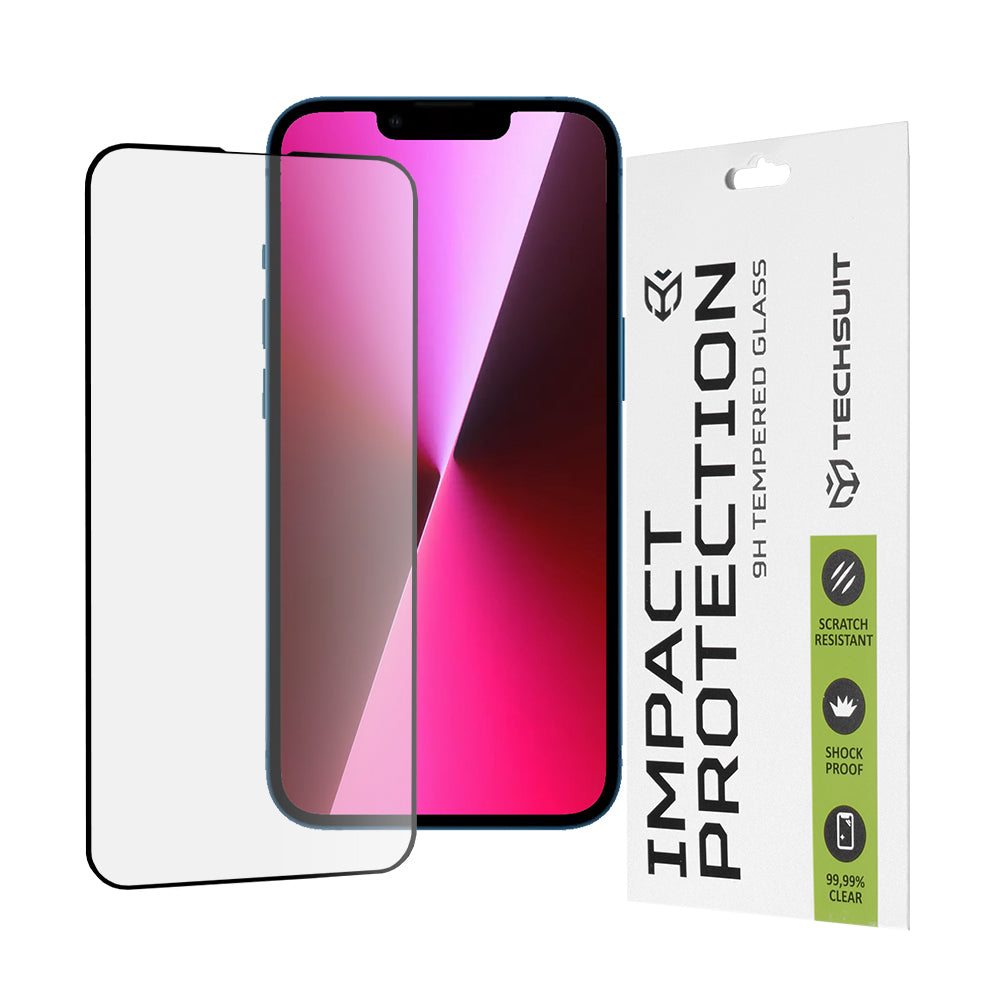 Pellicola protettiva per schermo Techsuit M2 per Apple iPhone 17e / 16e / 14 / 13 Pro, Vetro temperato, Full Glue, 111D, Nero