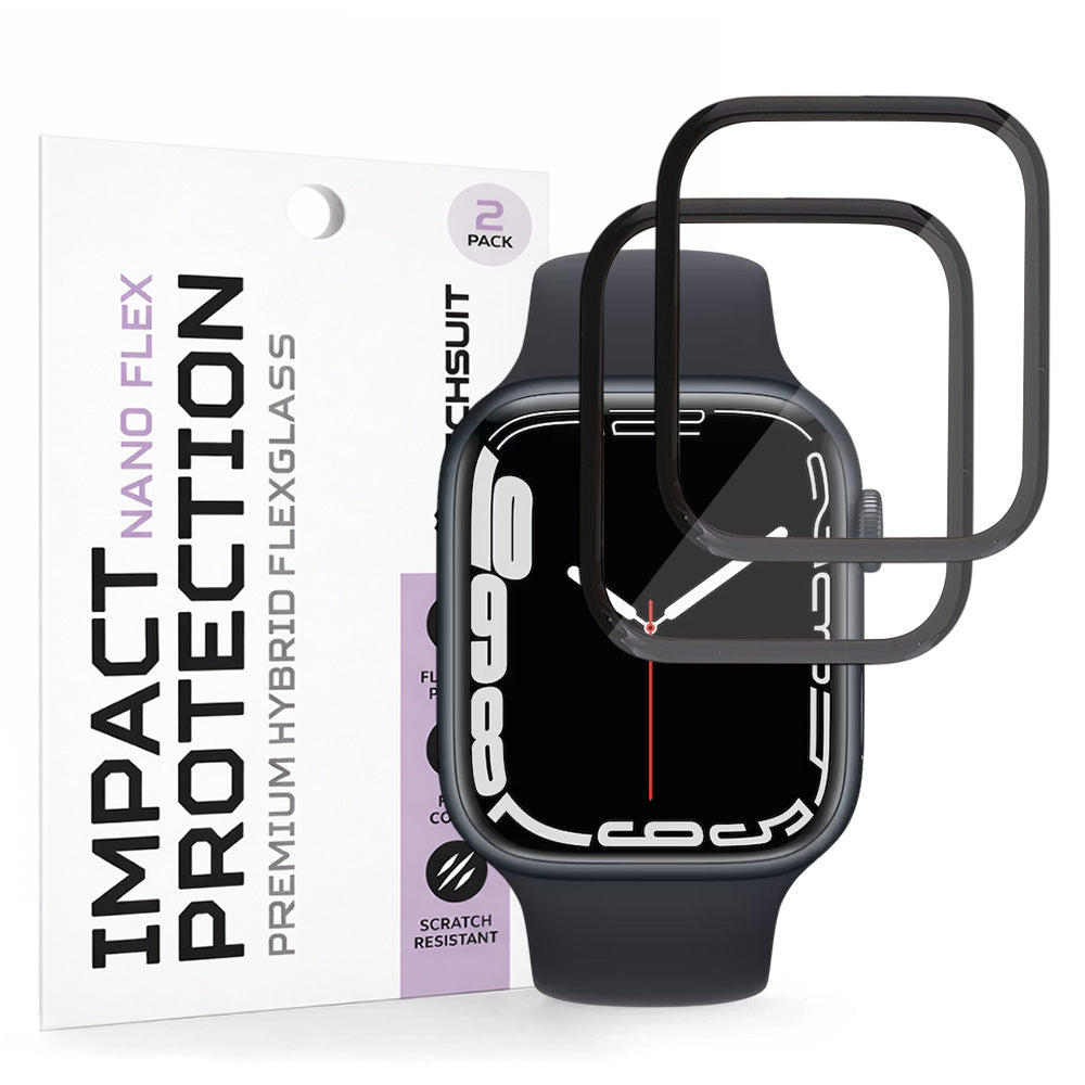 Pellicola protettiva Schermo Techsuit Nano Flex per Apple Watch Series 9 / 8 / 7 41mm, Plastica, Set 2 pezzi, Nera