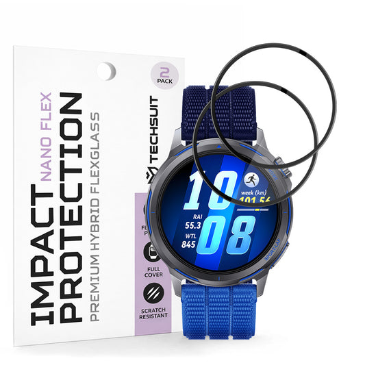 Pellicola protettiva Schermo Techsuit Nano Flex per Huawei Watch GT Runner 2, Plastica, Set 2 pezzi, Nera