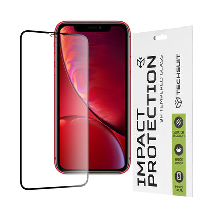 Pellicola protettiva per schermo Techsuit per Apple iPhone 11 / XR, Vetro temperato, Full Glue, 111D, Nero