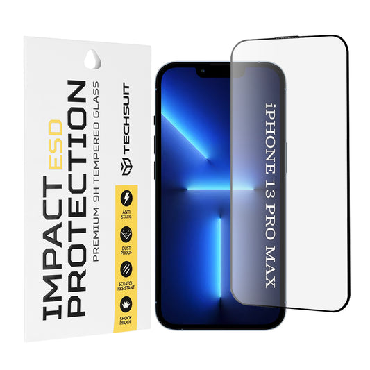Pellicola protettiva per schermo Techsuit per Apple iPhone 13 Pro Max, Vetro temperato, Full Glue, Nero
