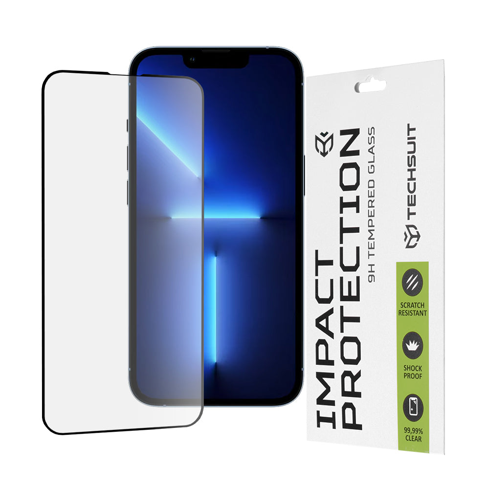 Techsuit Screen Protector Film for Apple iPhone 14 Plus / 13 Pro Max, Tempered Glass, Full Glue, 111D, Black