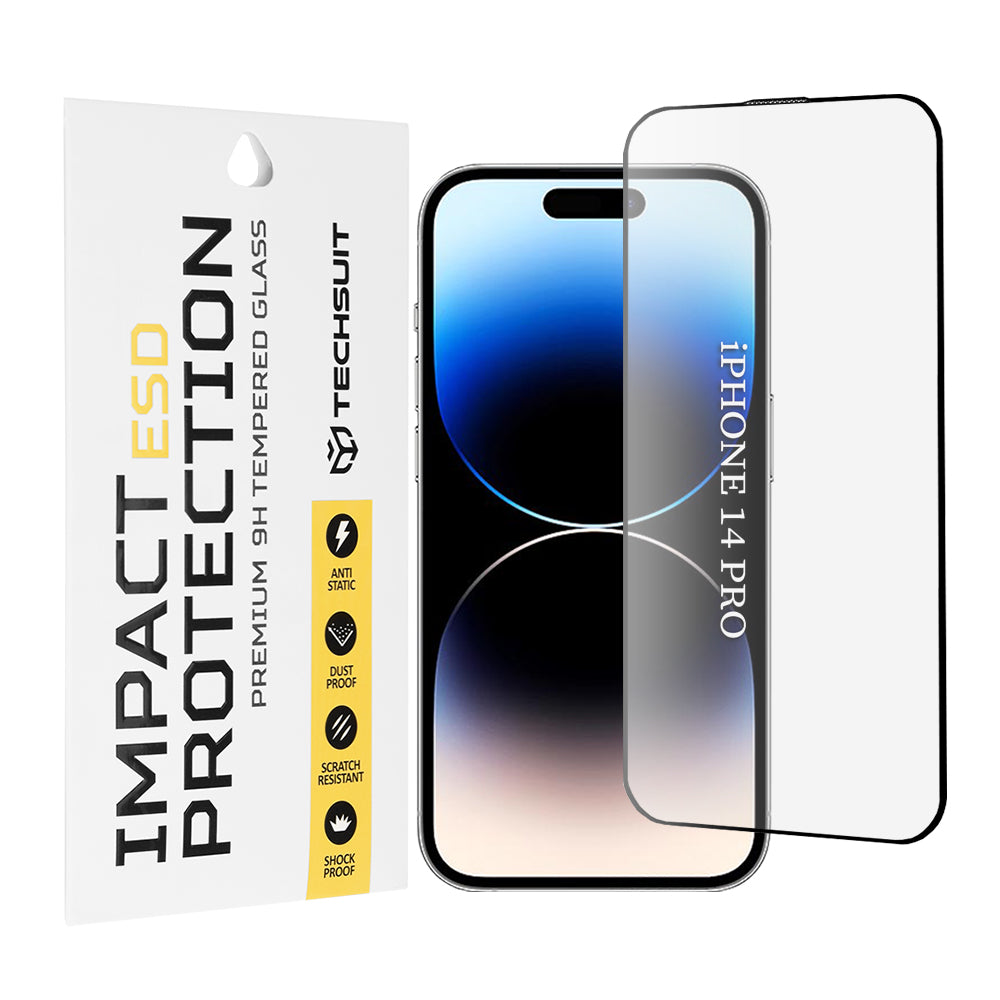 Pellicola protettiva per schermo Techsuit per Apple iPhone 14 Pro, Vetro temperato, Full Glue, Nero