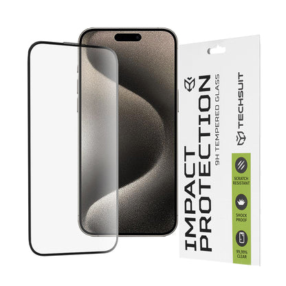 Pellicola protettiva per schermo Techsuit per Apple iPhone 15 Pro Max, Vetro temperato, Full Glue, 111D, Nero