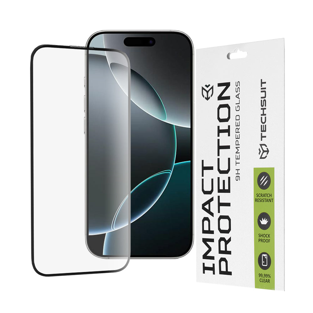 Pellicola protettiva per schermo Techsuit per Apple iPhone 16 Pro, Vetro temperato, Full Glue, 111D, Nero