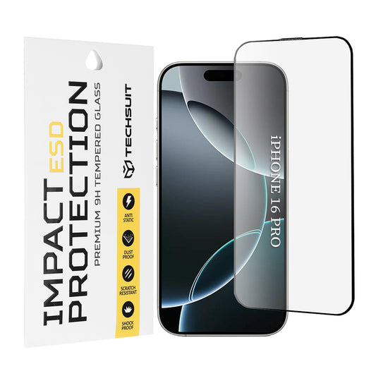 Pellicola protettiva per schermo Techsuit per Apple iPhone 16 Pro, Vetro temperato, Full Glue, Nero