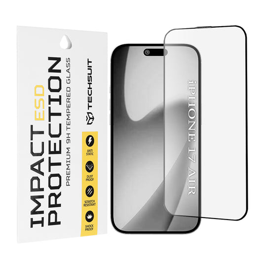 Pellicola protettiva Techsuit per Apple iPhone 17 Air, Vetro Temperato, Full Glue, Nera