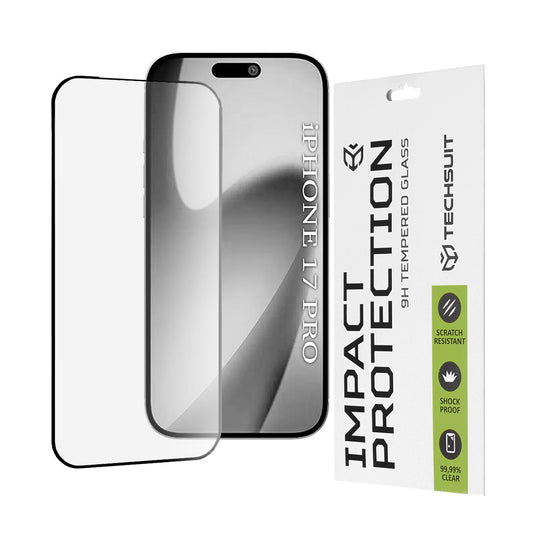 Pellicola protettiva Techsuit per Apple iPhone 17 Pro, Vetro Temperato, Full Glue, 111D, Nera
