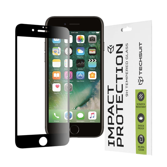 Pellicola protettiva per schermo Techsuit per Apple iPhone 8 Plus / 7 Plus, Vetro Temperato, Full Glue, 111D, Nero