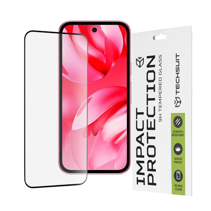 Pellicola protettiva per schermo Techsuit per Google Pixel 9a, Vetro temperato, Full Glue, 111D, Nero