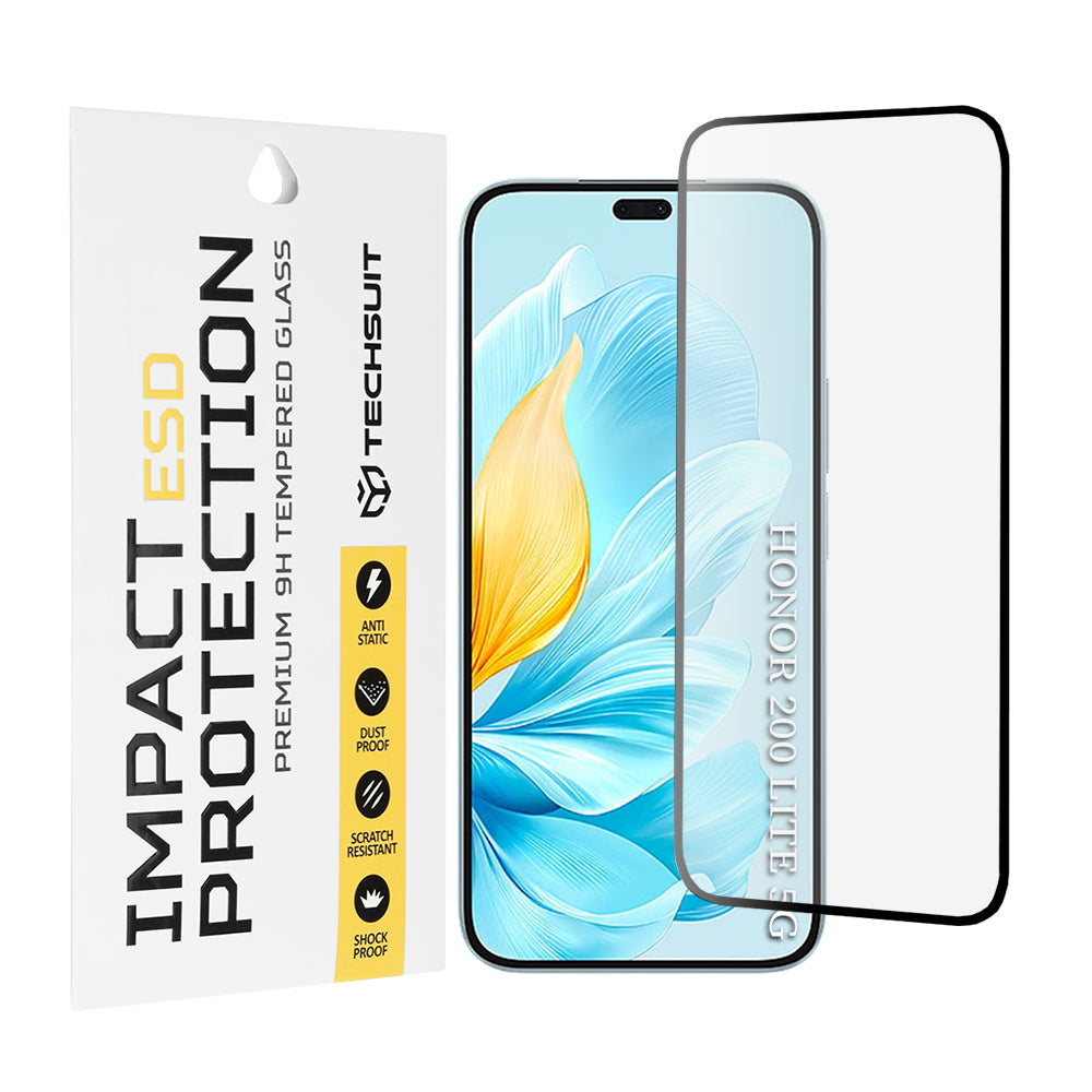 Techsuit Screen Protector Film for Honor 200 Lite, Tempered Glass, Full Glue, Black
