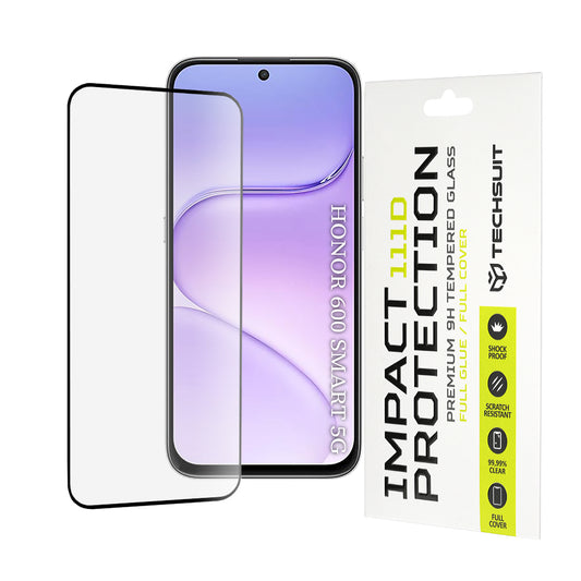 Pellicola protettiva per schermo Techsuit per Honor 600 Smart, Vetro temperato, Full Glue, 111D, Nero