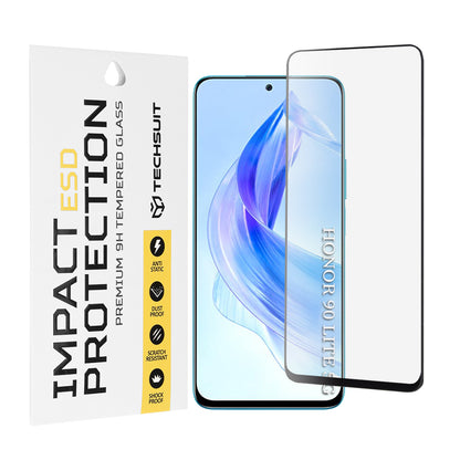 Pellicola protettiva per schermo Techsuit per Honor 90 Lite, Vetro temperato, Full Glue, Nero