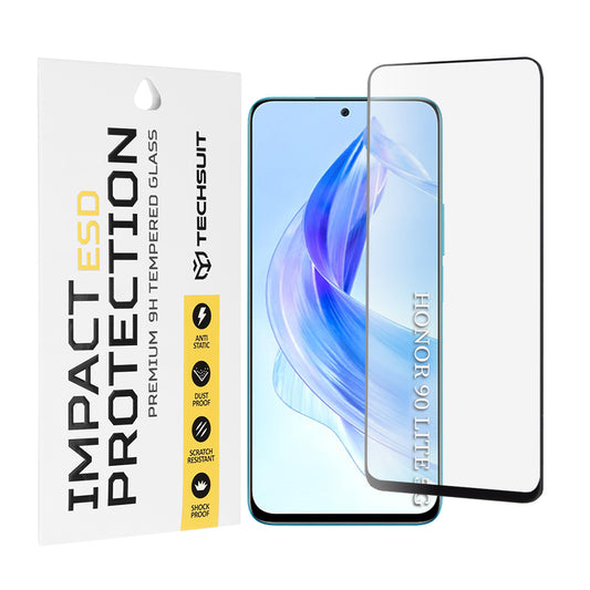 Pellicola protettiva per schermo Techsuit per Honor 90 Lite, Vetro temperato, Full Glue, Nero
