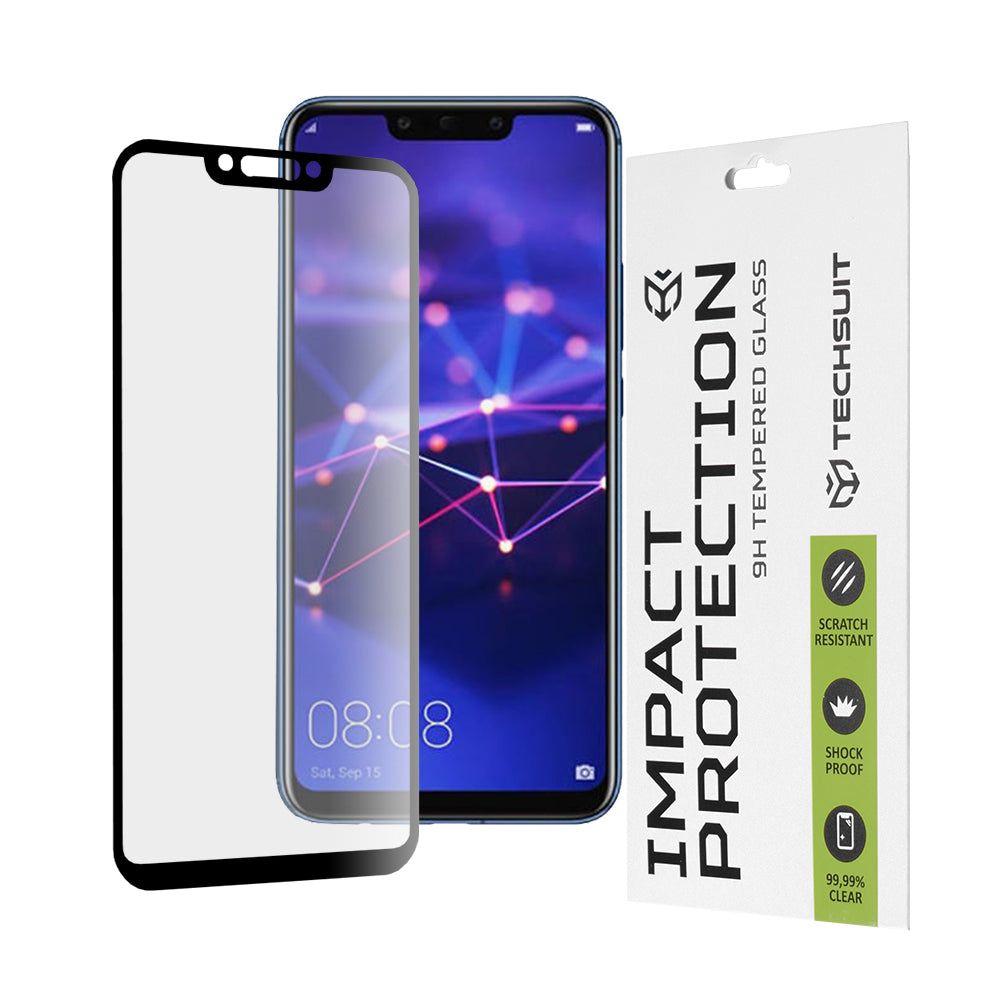Pellicola Protettiva per Schermo Techsuit per Huawei P Smart+ 2019 / Mate 20 Lite / nova 3 / nova 3i, Vetro Temperato, Full Glue, 111D, Nero