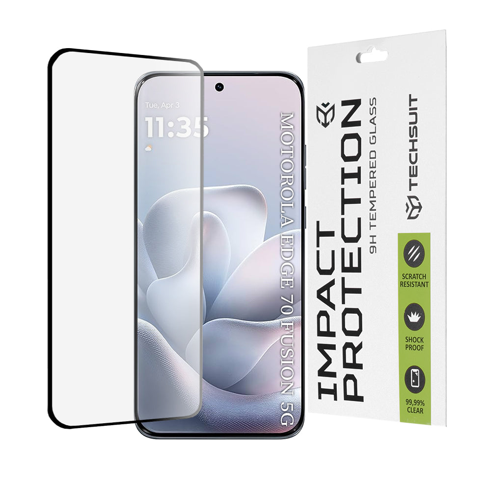 Pellicola protettiva schermo Techsuit per Motorola Edge 70 Fusion, Vetro Temperato, Full Glue, 111D, Nera