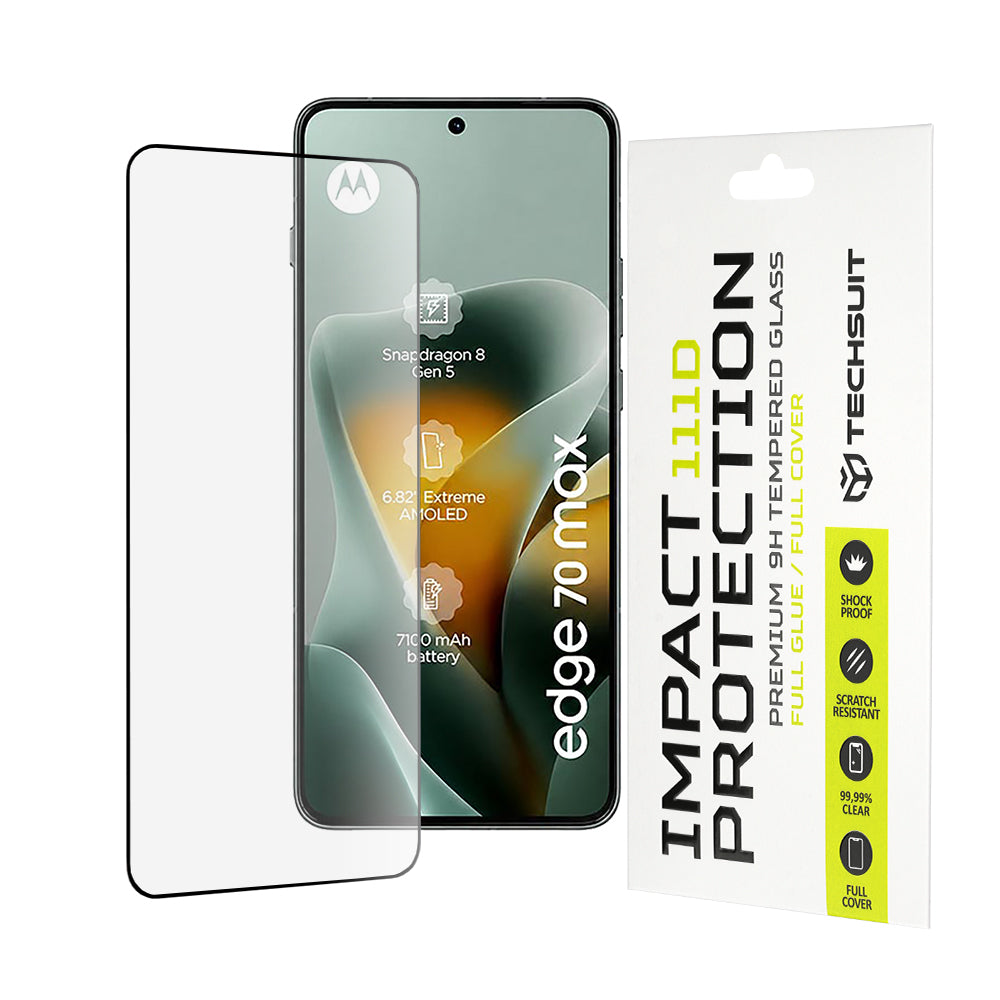 Pellicola protettiva per schermo Techsuit per Motorola Edge 70 Max, Vetro temperato, Full Glue, 111D, Nero