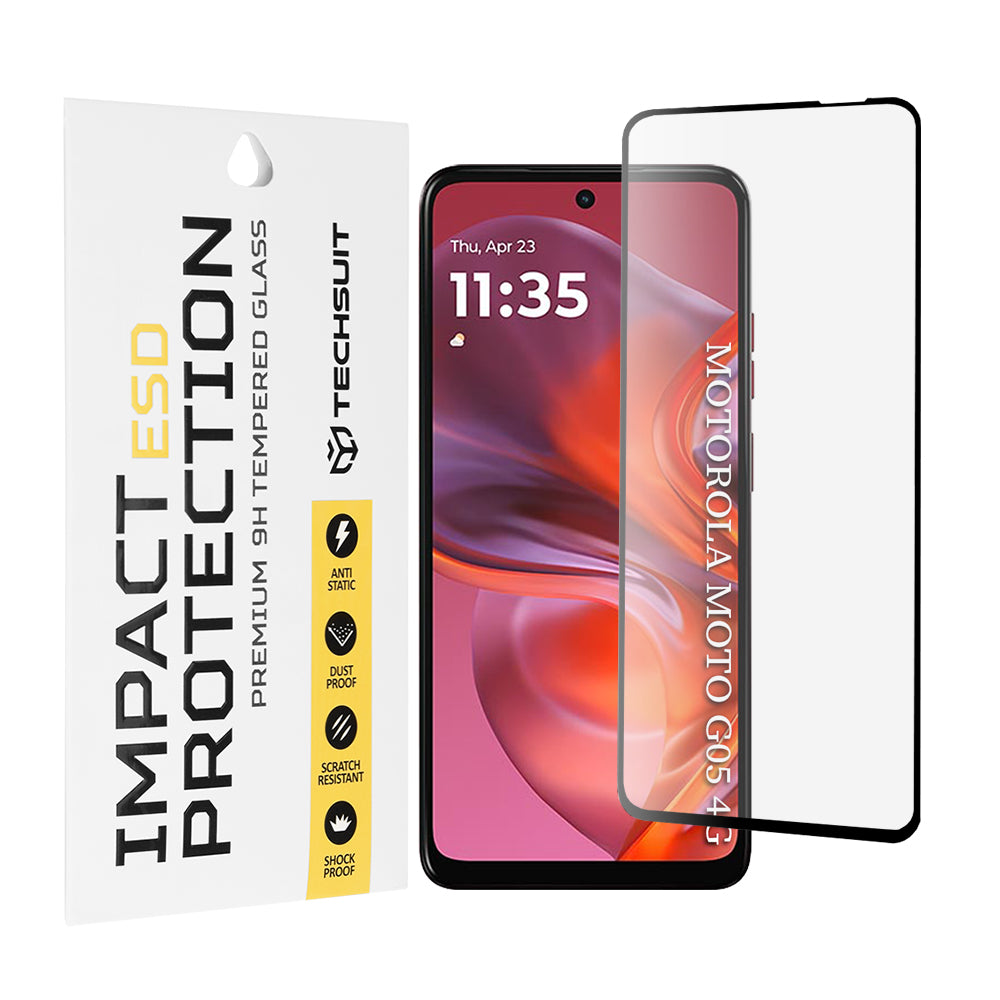 Pellicola protettiva per schermo Techsuit per Motorola Moto E15 / G05, Vetro temperato, Full Glue, Nero