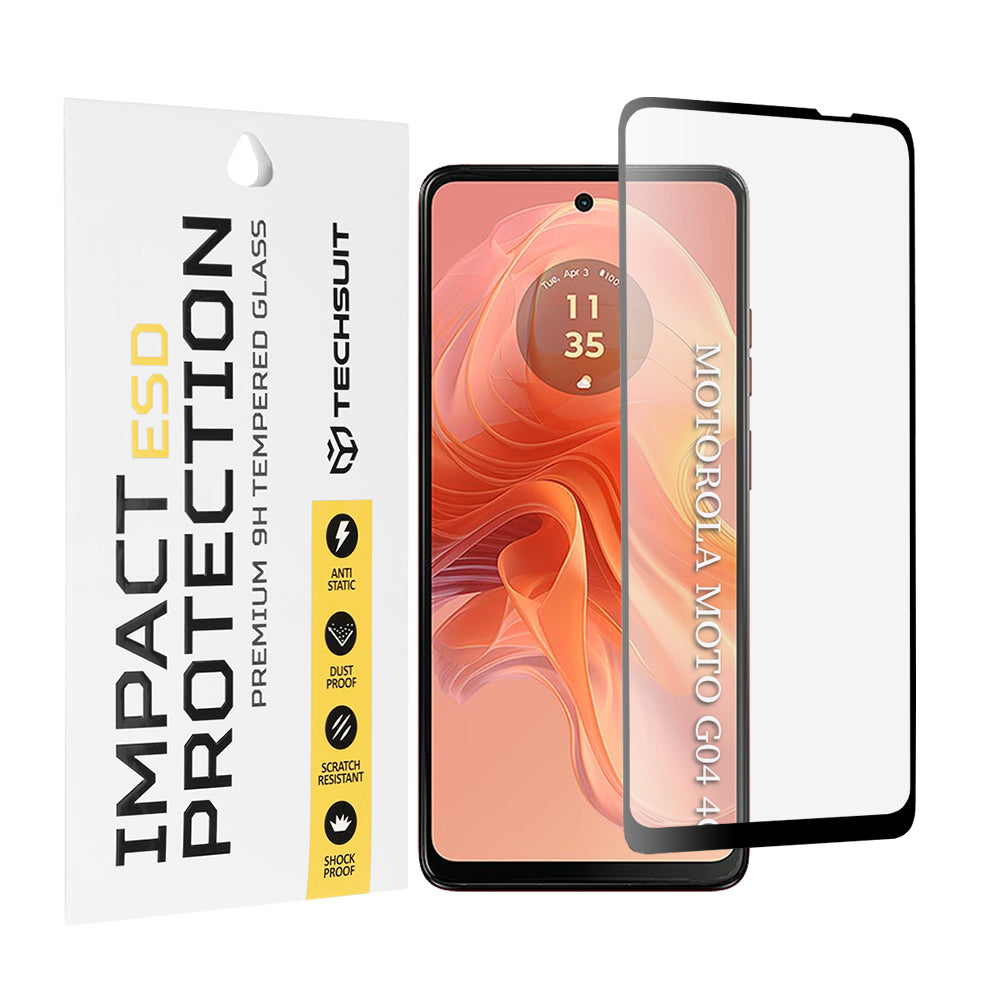 Pellicola protettiva per schermo Techsuit per Motorola Moto G04s / E14 / G24 Power / G04 / G24, Vetro temperato, Full Glue, Nero