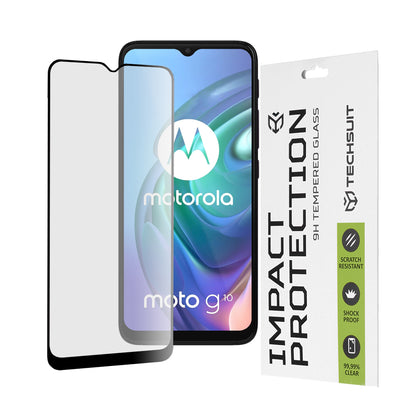 Techsuit Screen Protector Film for Motorola Moto G30 / G20 / G10 / E7 Plus / G9 Play, Tempered Glass, Full Glue, 111D, Black