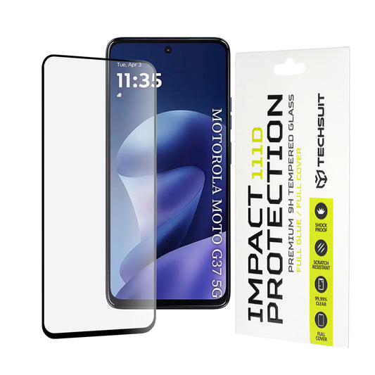 Pellicola protettiva per schermo Techsuit per Motorola Moto G47 / G37 Power / G37, Vetro Temperato, Full Glue, 111D, Nero