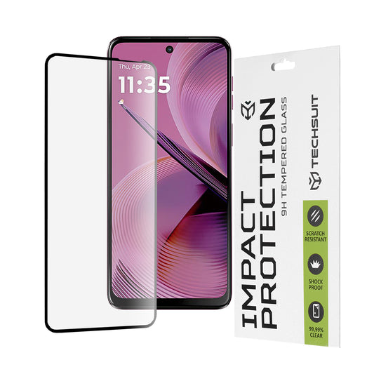 Pellicola protettiva per schermo Techsuit per Motorola Moto G55, Vetro Temperato, Full Glue, 111D, Nero