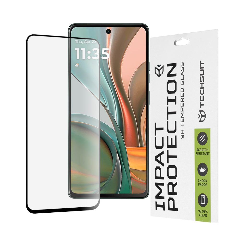 Pellicola protettiva per schermo Techsuit per Motorola Moto G75, Vetro temperato, Full Glue, 111D, Nero
