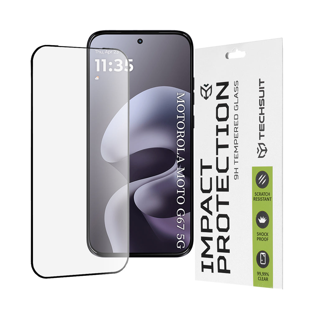 Techsuit Screen Protector for Motorola Moto G77 / G67, Tempered Glass, Full Glue, 111D, Black