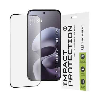 Techsuit Screen Protector for Motorola Moto G77 / G67, Tempered Glass, Full Glue, 111D, Black
