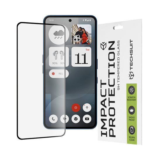 Pellicola protettiva per schermo Techsuit per Nothing Phone (3a) / Phone (3a) Pro, Vetro temperato, Full Glue, 111D, Nero