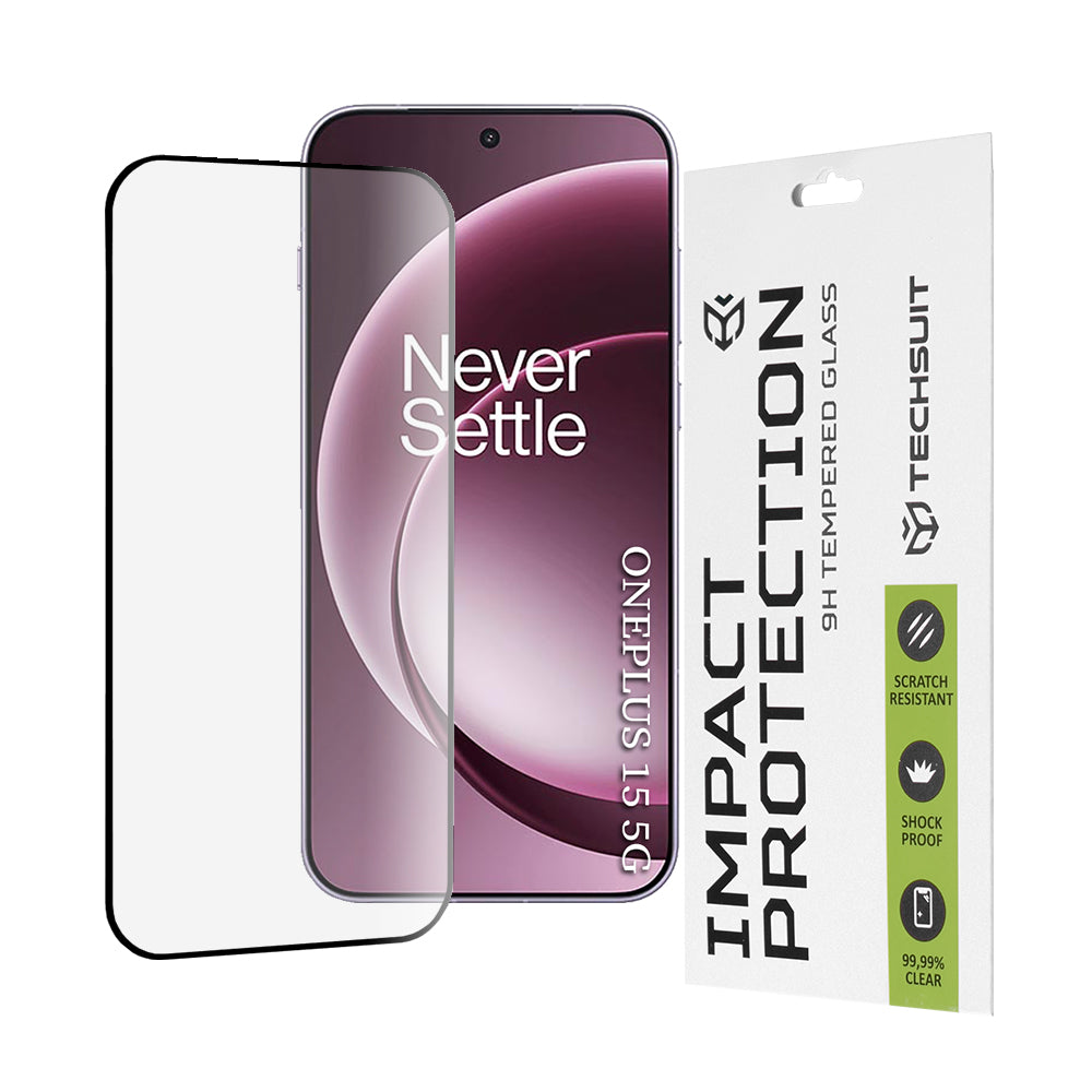 Pellicola protettiva schermo Techsuit per OnePlus 15, Vetro Temperato, Full Glue, 111D, Nera