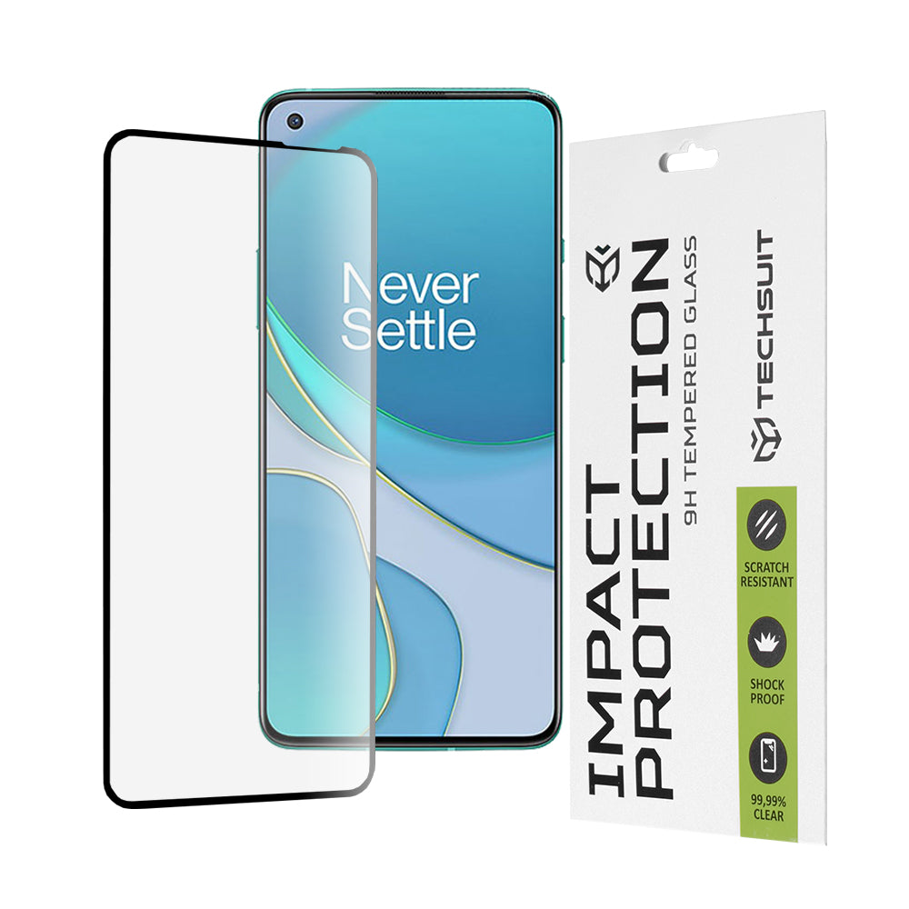 Pellicola protettiva per schermo Techsuit per OnePlus 8T, Vetro Temperato, Full Glue, 111D, Nero