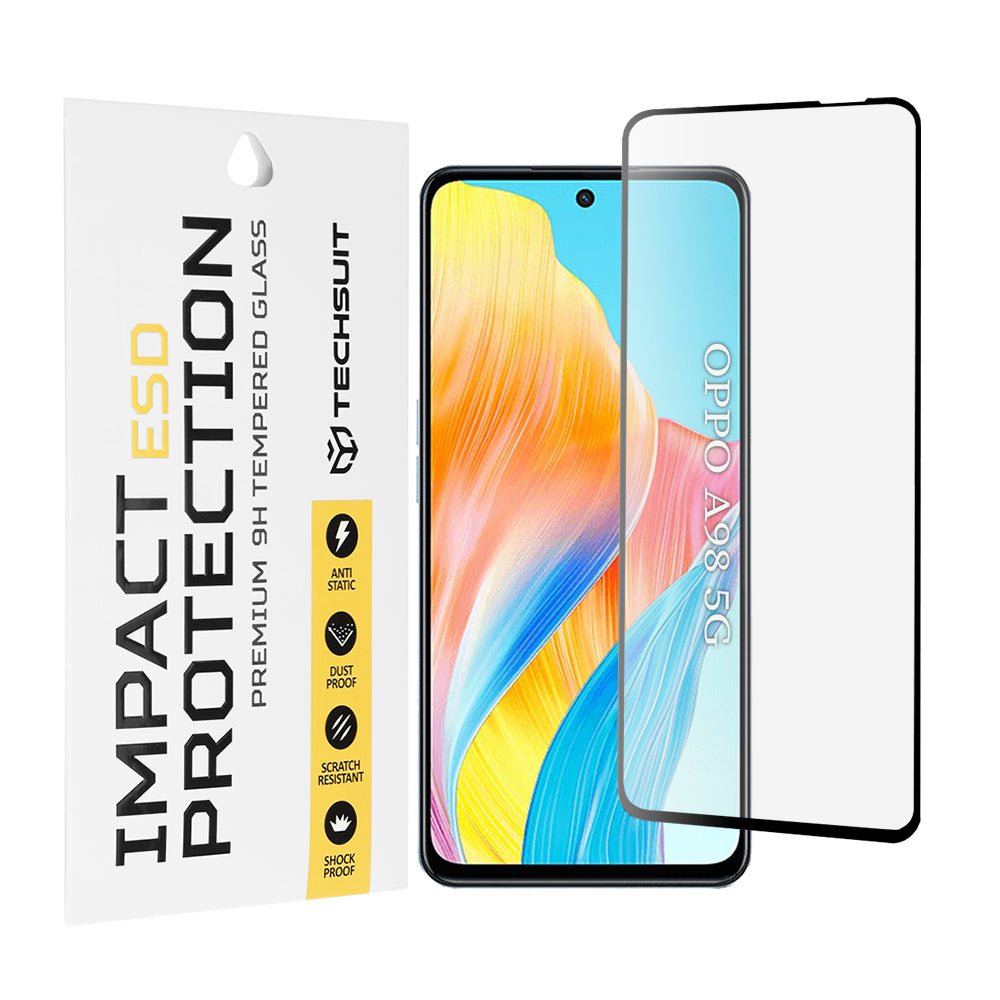 Pellicola protettiva per schermo Techsuit per OnePlus Nord N30 SE / Oppo A79 / A98 / A58 4G, Vetro temperato, Full Glue, Nero